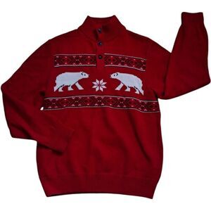 Chaps Men's Classic Fit Holiday Nordic Cotton Polar Bear Mockneck Sweater Sz S